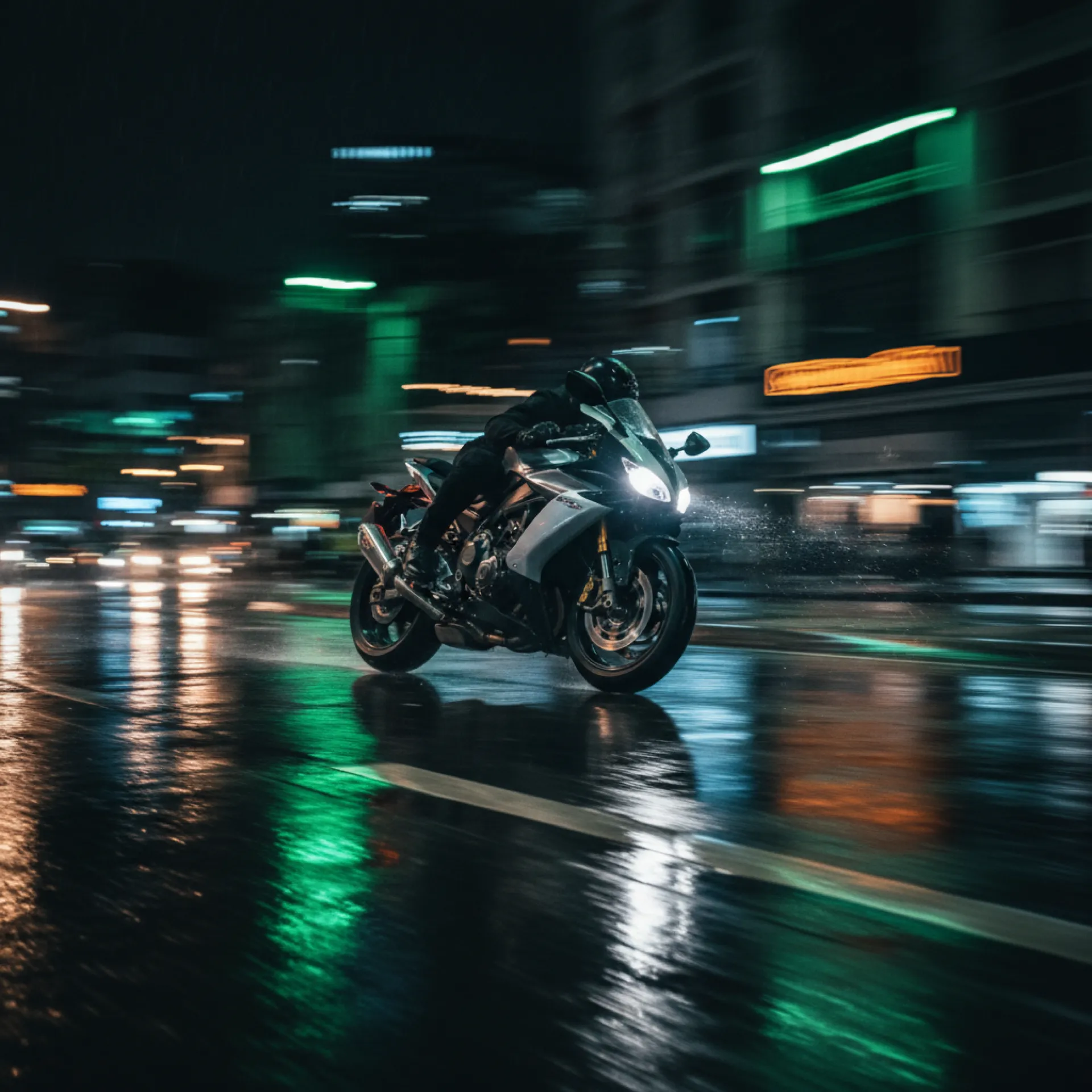 Motocicleta esportiva em ambiente urbano noturno